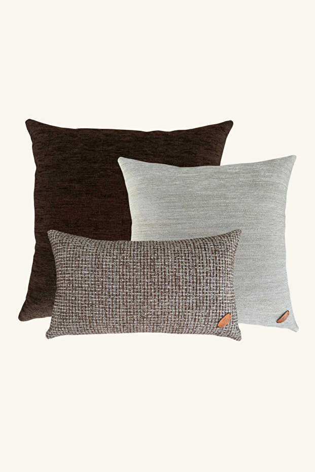 3-Piece Filled Brown Blue Throw Pillow Set