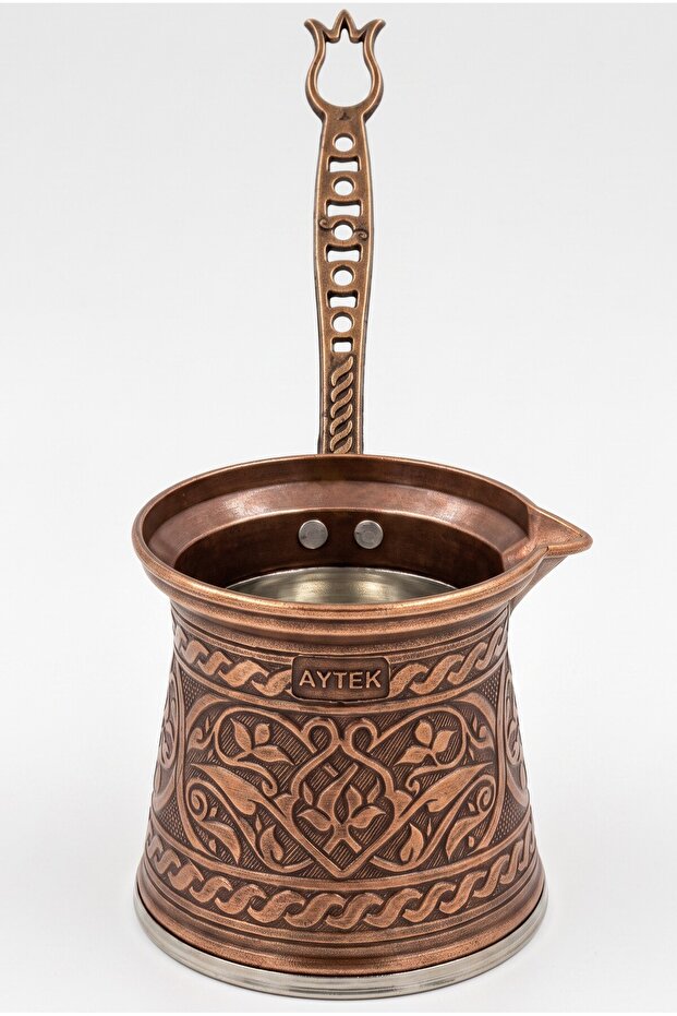 300 ml Traditional Embossed Cast Steel Induction Compatible Large Size Turkish Coffee Pot for 4-5 People