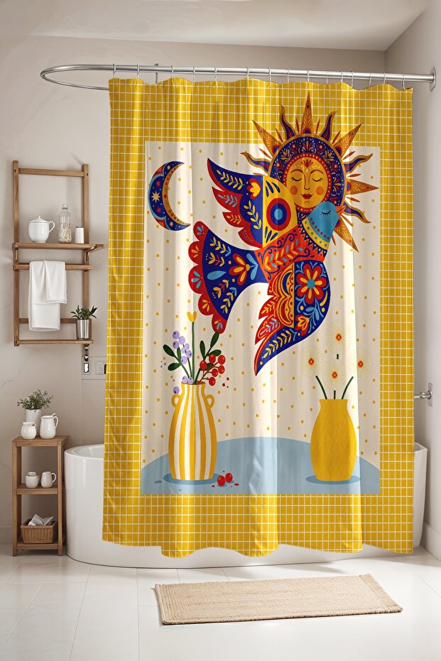 Bathroom Curtain, Ethnic Embroidered Bird Pattern Shower Curtain, Bathtub Curtain 175X200Cm