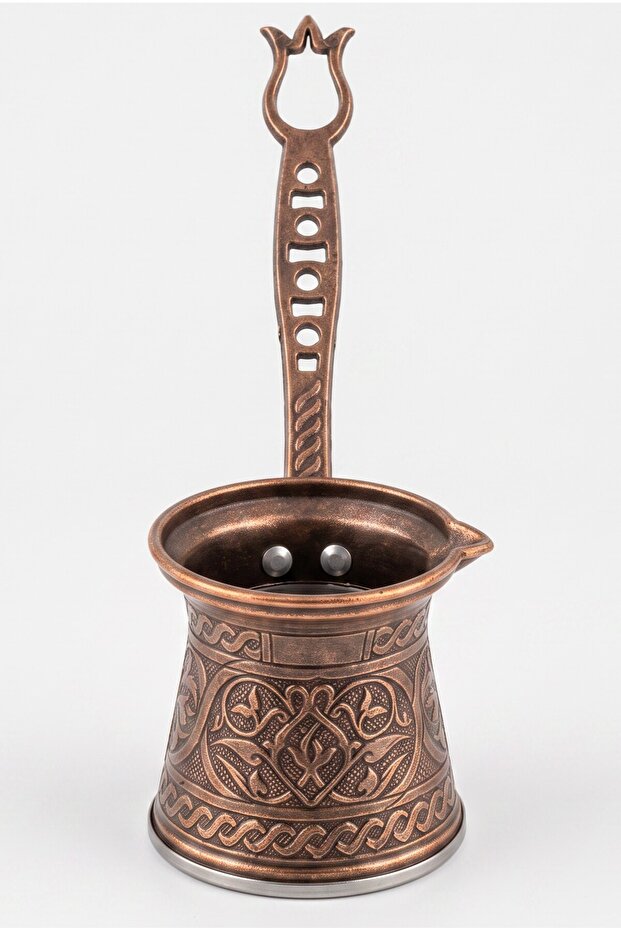 200 ml Traditional Embossed Cast Steel Induction Compatible Turkish Coffee Pot for 3-4 People