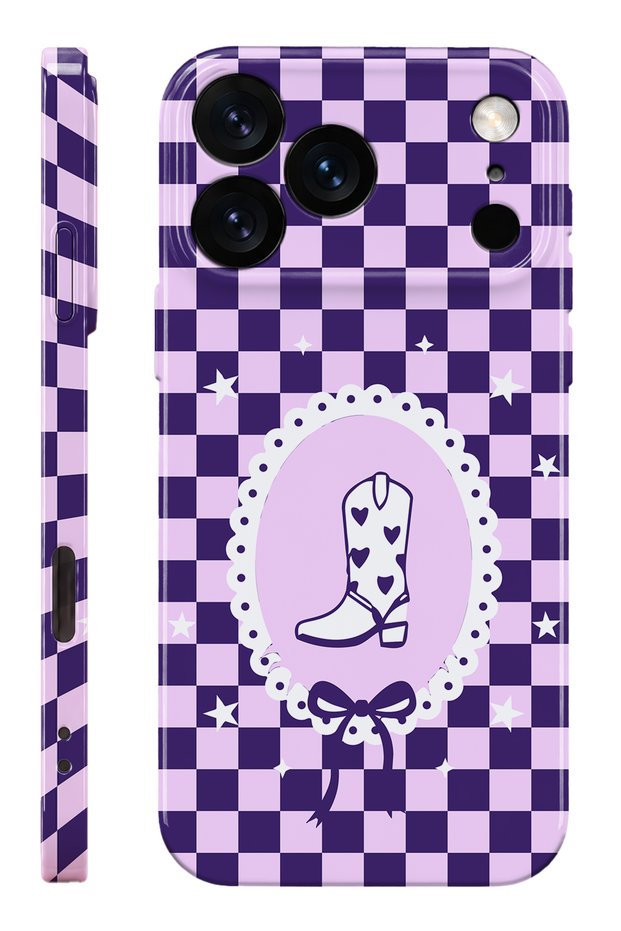 iPhone 17 Pro Purple Cowboy Protect Slim Glossy Full Cover Print Camera Protected Phone Case