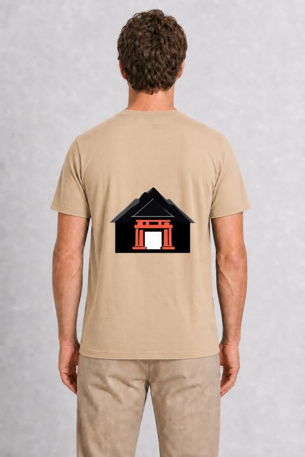 Modern Japanese Style Mountain and Gate Image - Back Print - Cream