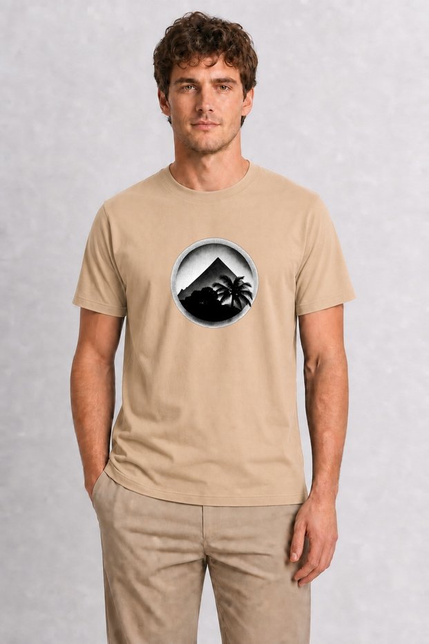 Men's Cairo Pyramid and Palm Tree Print - Cream