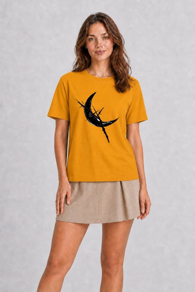 Women's Sumi-E Style Bamboo and Moon Design - Yellow