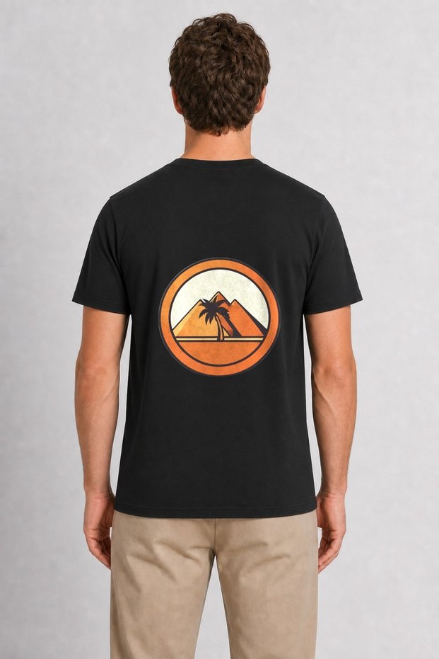 Men's Cairo Pyramids Themed Retro Graphic Back Print - Black