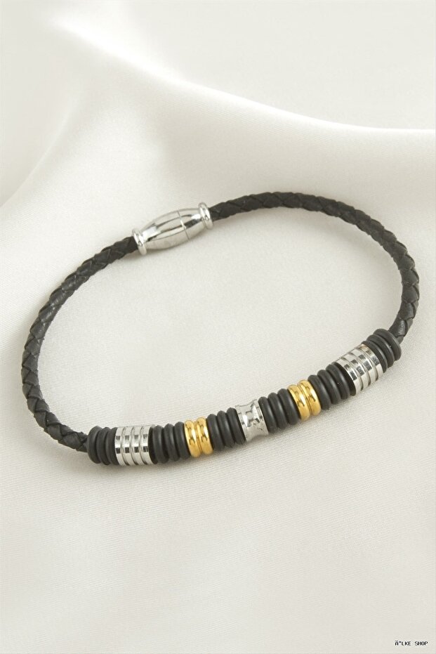 Ilkestor Magnetic Leather Steel (201636) Bracelet Black