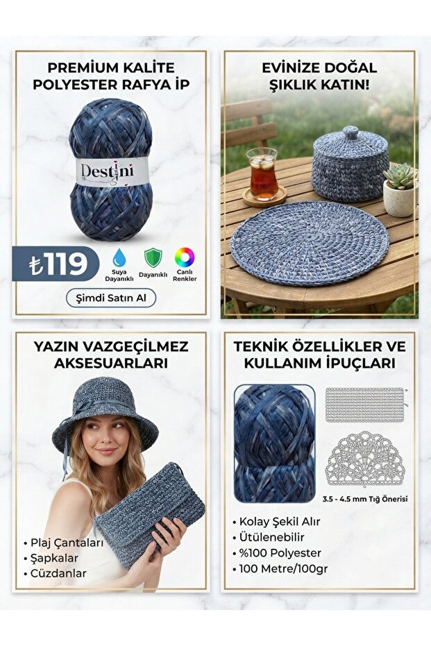 Soft Raffia Rope, Polyester Raffia Rope Bodrum Raffia, Hobby Rope 100Gr 100 Mt