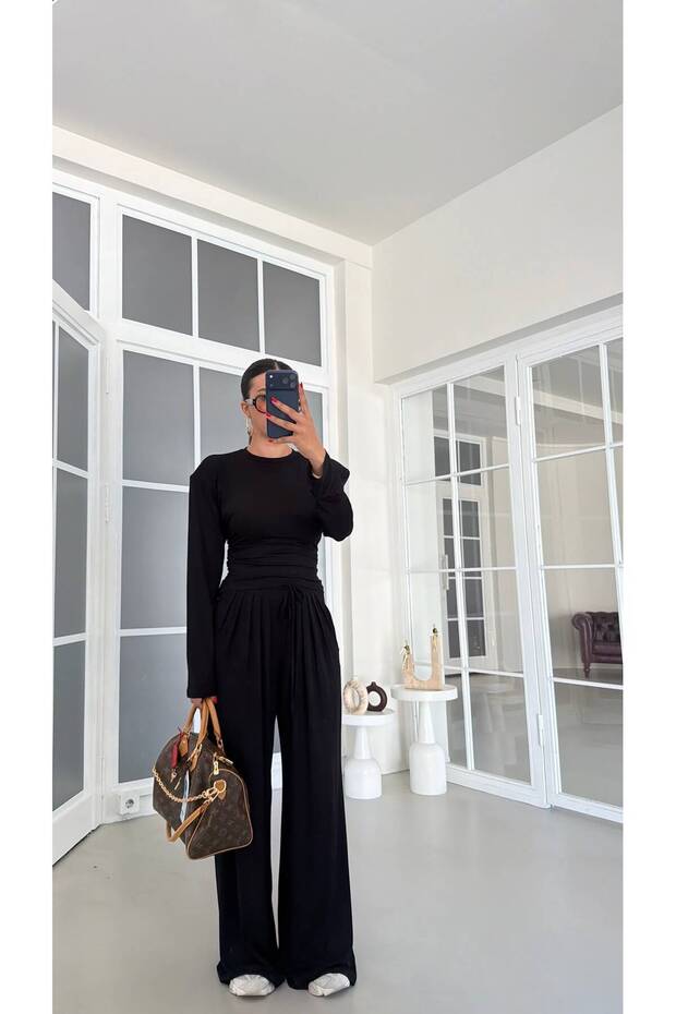 Padded Waist Adjustable Blouse Elastic Waist Pantalon