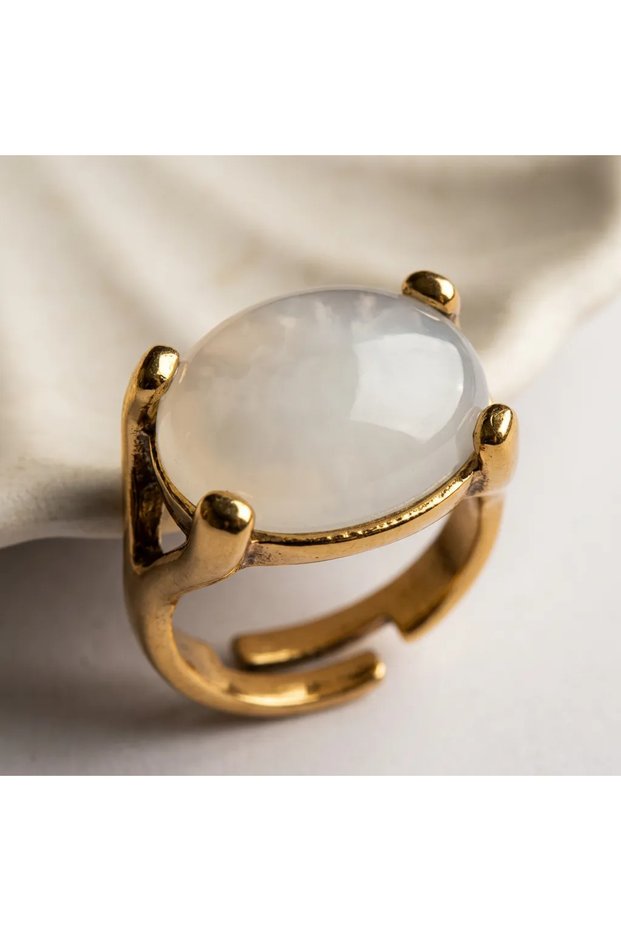 Bronze Women Ring Authentic Copper Jewelry White Stone Oval Adjustable Vintage