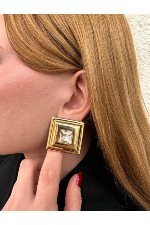 Brass Gold Stone Vintage Women's Earrings