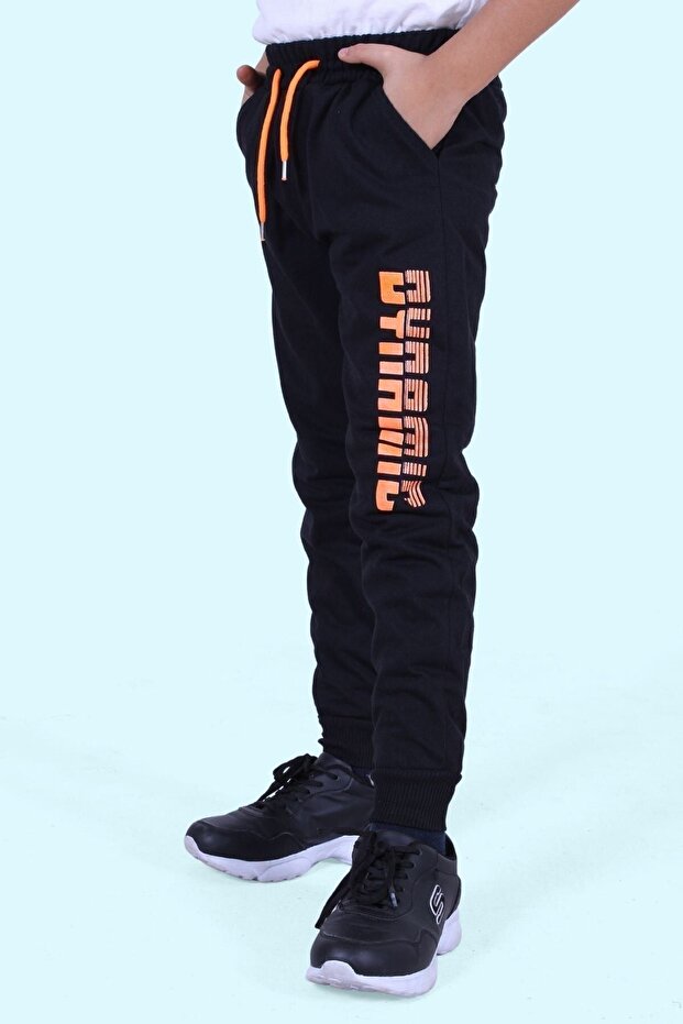 Phosphorescent Dynamic Printed Boy's Double Pocket Black Sweatpants