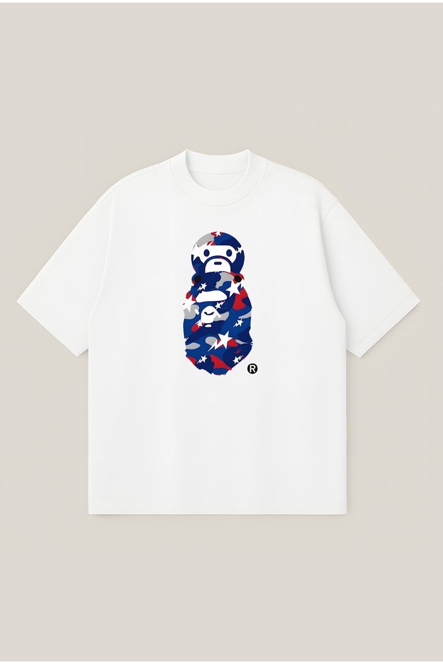 Bape Stars Printed Oversize Boxy Cut Unisex 100% Cotton Tshirt | Streetwear