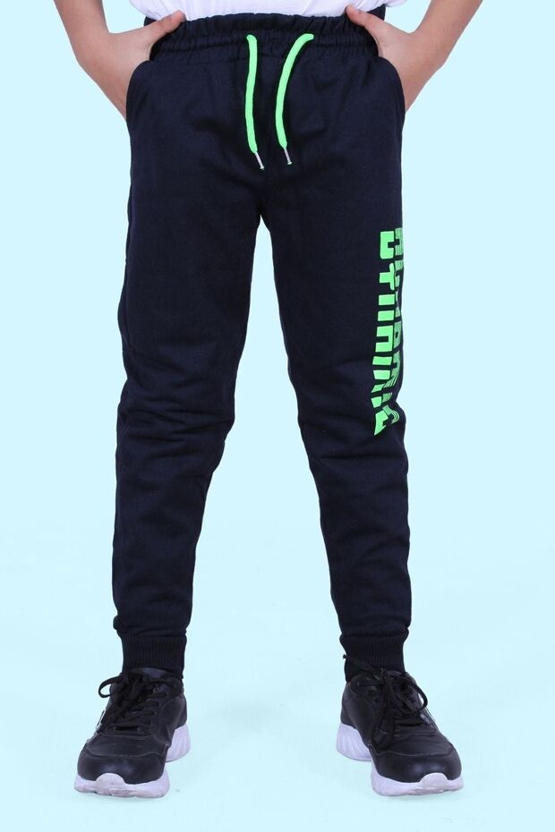 Phosphorescent Dynamic Printed Boy's Double Pocket Navy Blue Sweatpants