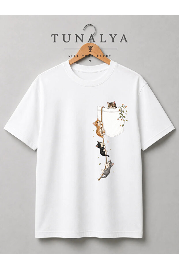 Tunalya Premium Printed Unisex Cotton T-Shirt with Cat and Dog Animal-Friendly Design