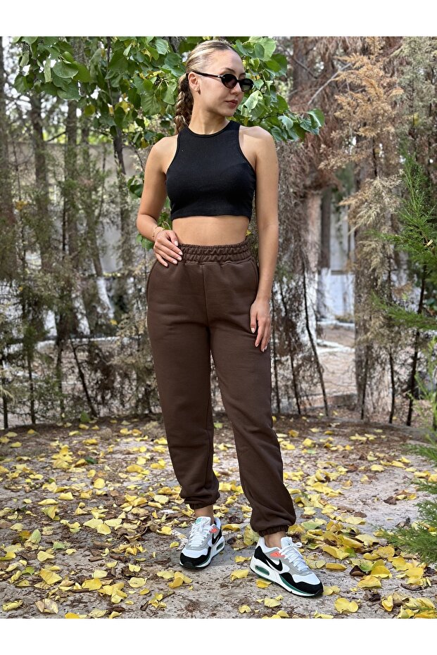 Women's Winter Thick Fleece Lined High Waist Elastic Cuff Basic Jogger Sweatpants