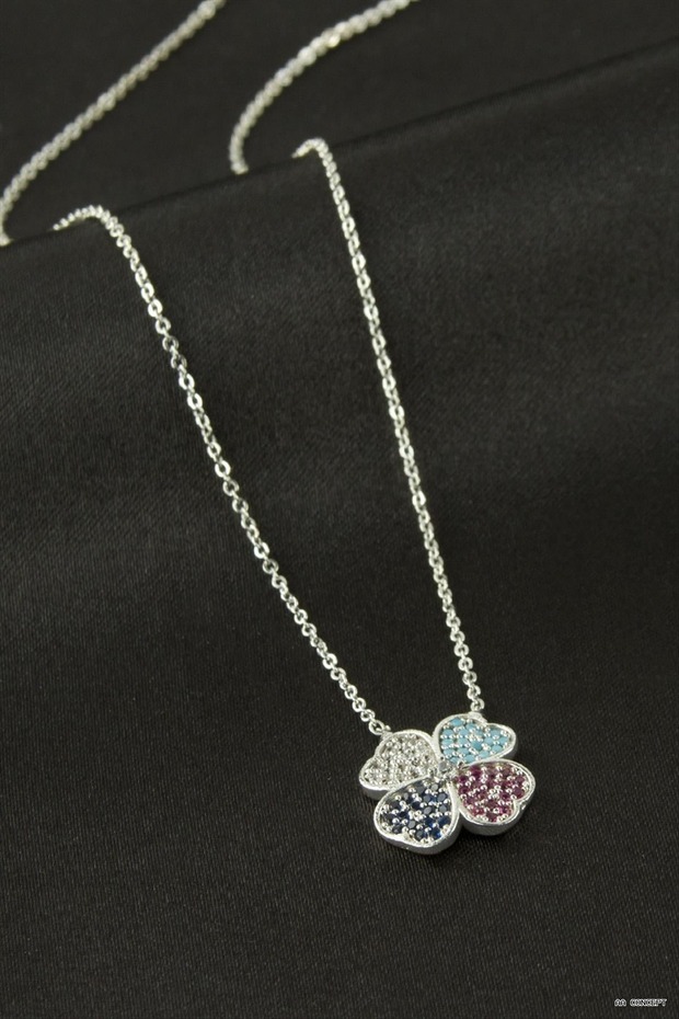 CONCEPTA Clover Necklace with Zircon Stones (190709) Silver Color