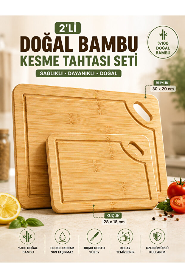 2 Pieces Bamboo Cutting Board 30X20 28X18 cm Slotted Cutting Board Meat Bread Vegetable Presentation Board