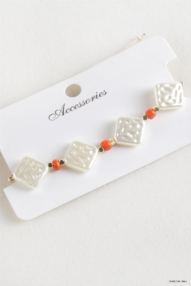 Zngzrmll Baklava Beads Pearl Macrame Rope (13729) Bracelet Orange