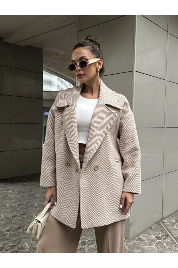 Women's Herringbone Oversize Short Coat