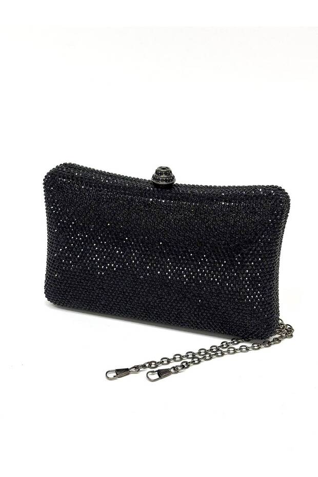 Women's Evening Dress Exclusive Black Shiny Chain Strap Wedding Engagement Night Party Bag