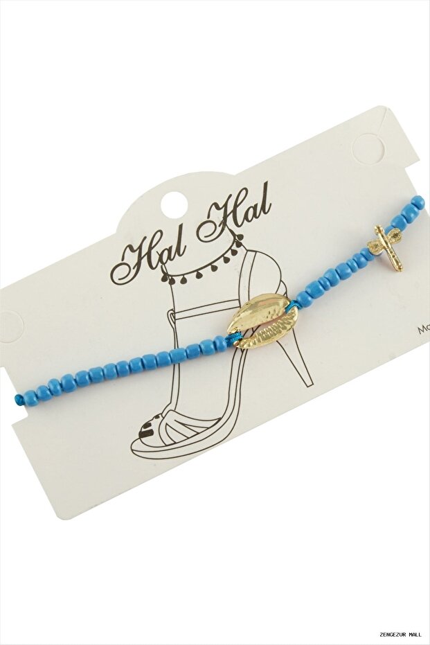 Zngzrmll Yellow Color Sea Shell Beads (24037) Anklet Blue