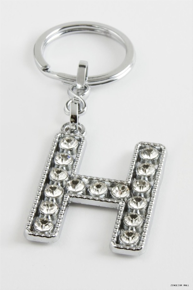 Zngzrmll Silver Color Stone (20313) Letter Keychain