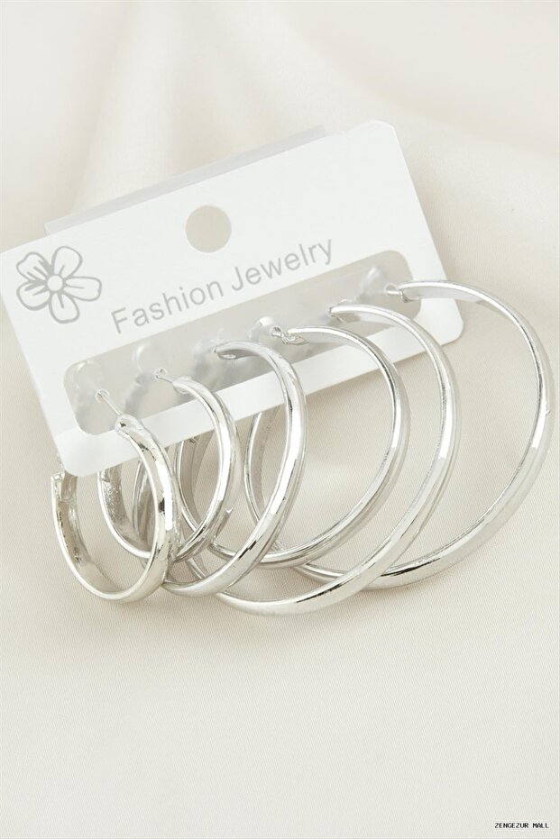 Zngzrmll 6 Pieces Metal Hoop Earrings (20038) Silver Color