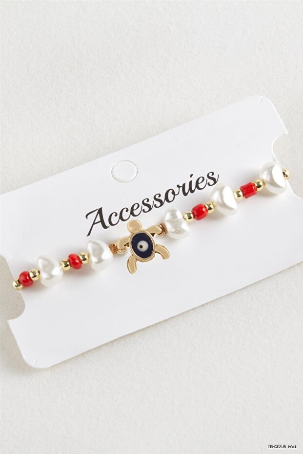 Zngzrmll Turtle Beads Pearl Macrame Rope (25600) Bracelet Red