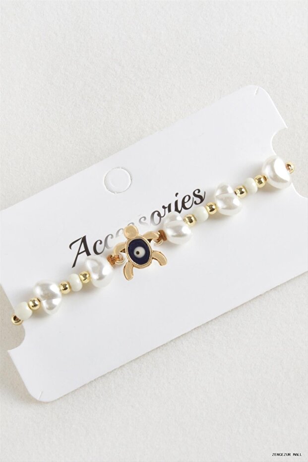 Zngzrmll Turtle Beads Pearl Macrame String (25607) Bracelet White