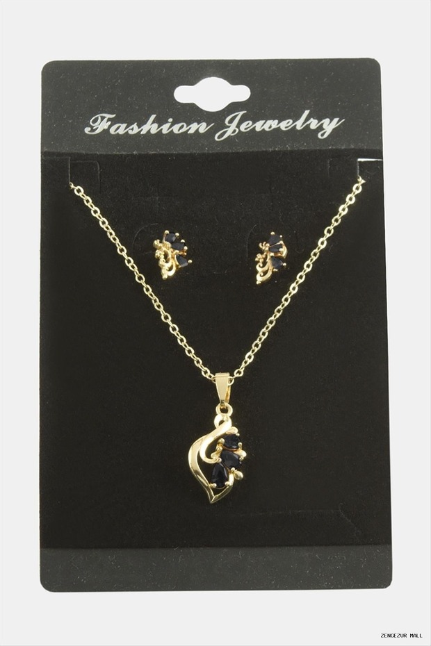 Zngzrmll Flower Zircon Stone Set (32028) Necklace Black