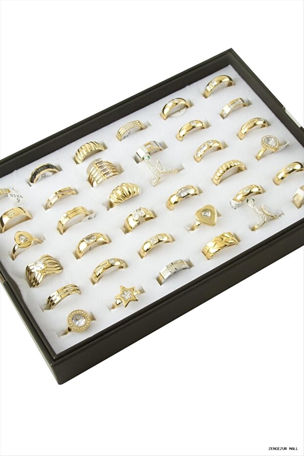 Zngzrmll Mixed Luxury Zircon Stone Steel Ring 1 (54215) Piece Yellow