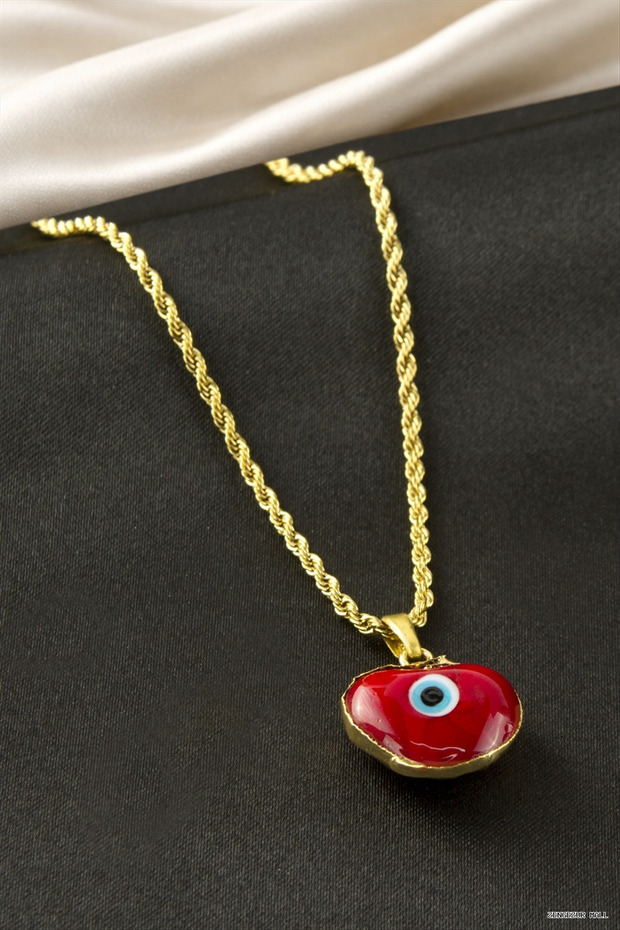Zngzrmll Heart Evil Eye Steel (53721) Necklace Red