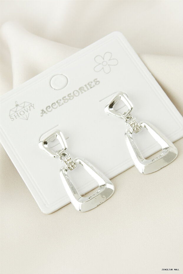 Zngzrmll Metal Earrings with Oval Stone (53744) Silver Color