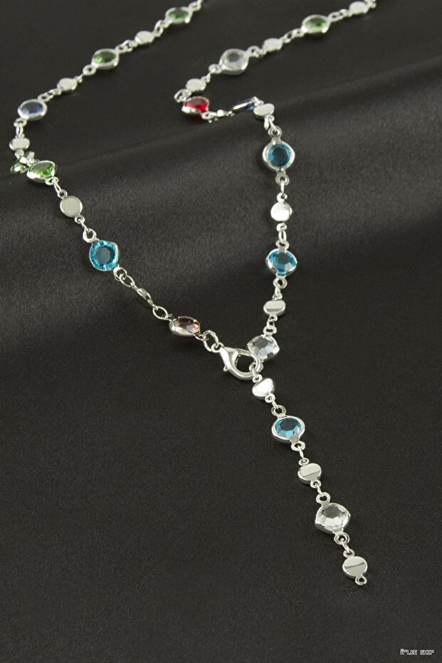 Ilkestor Round Zircon Stone Y Necklace (60220) Silver Color