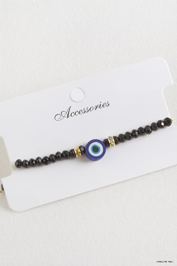 Zngzrmll Nazar Crystal Macrame Rope (55043) Bracelet Black