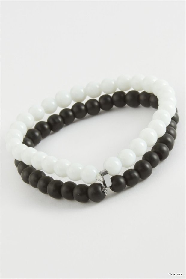 Ilkestor Black and White Natural Stone Bracelet (161907) 6 mm