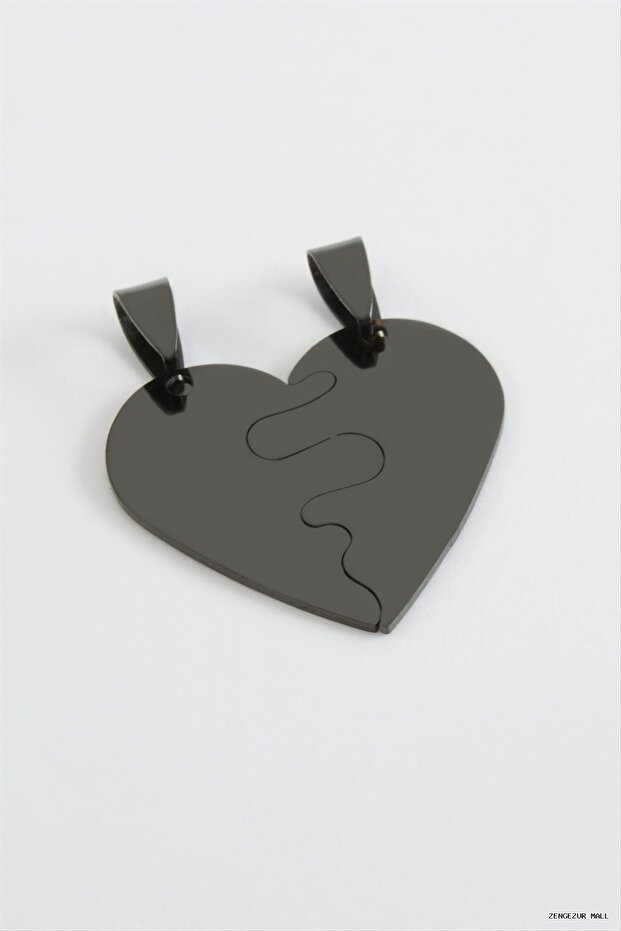 Zngzrmll Heart Name Engravable Double Steel Pendant 2.8 (61543) cm Black