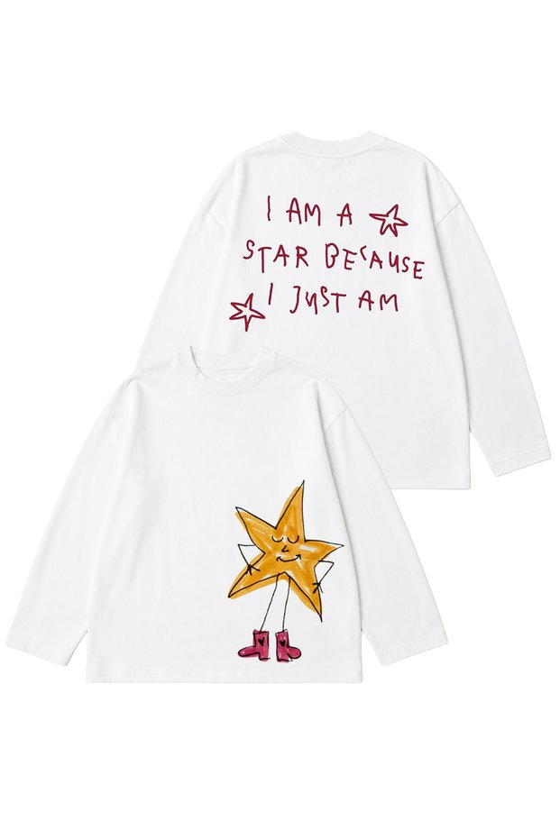 Unisex Kids Oversize I Am a Star Printed Long Sleeve T-Shirt