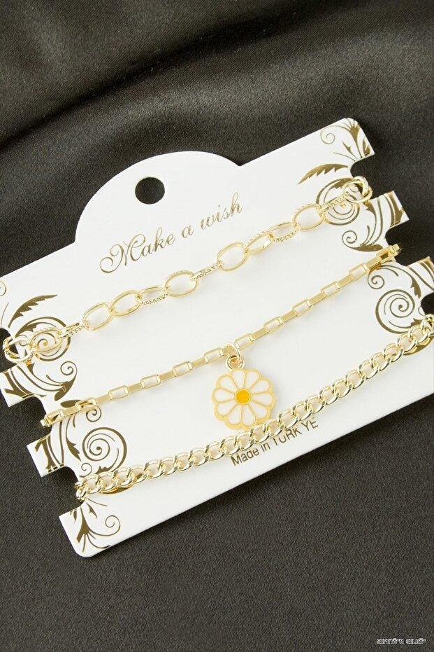 Spt-Gld Daisy Chain Bracelet 3 (101750) Piece Yellow