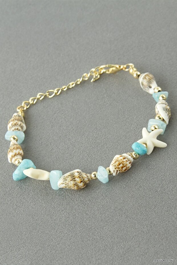 Spt-Gld Sea Shell Broken Natural Stone (102250) Bracelet Blue