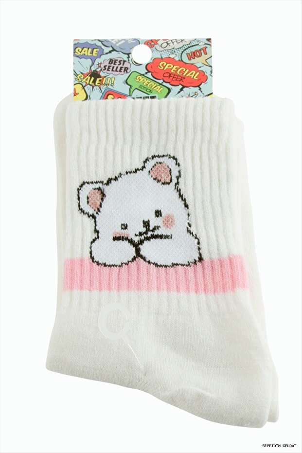 Spt-Gld Teddy Bear College Socks (95244) 8X28 White