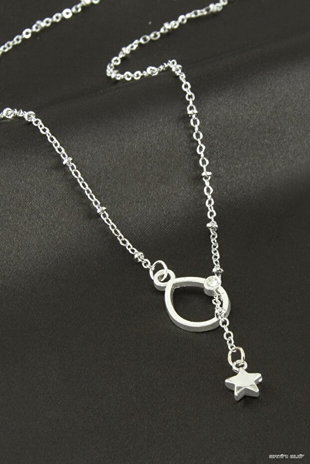 Spt-Gld Oval Star Y Necklace (123915) Silver Color