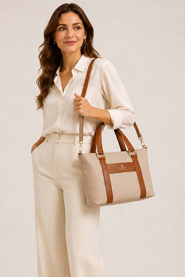 Basics Women's Beige Tan Shoulder Bag Handbag Strap Daily Bag 31X22X12 cm