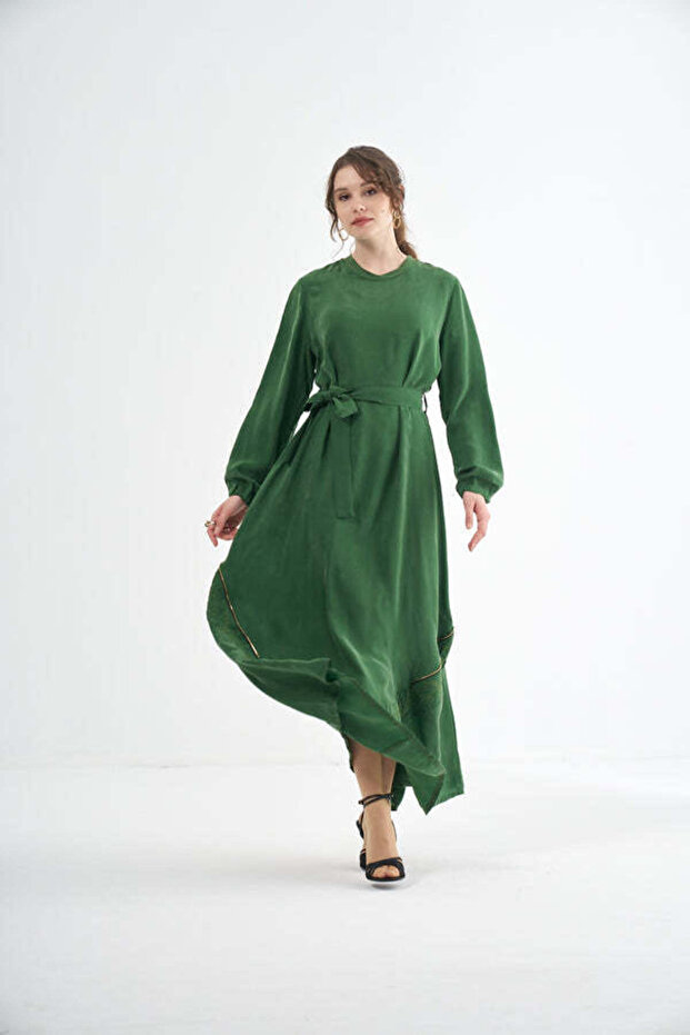 Embroided Elegant Flow Belted Dress