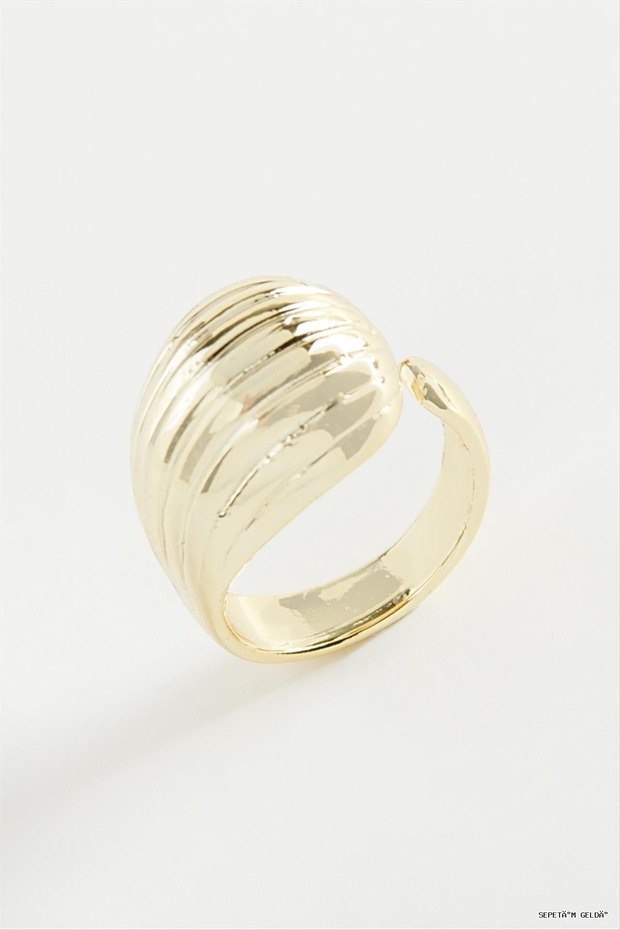 Spt-Gld Striped Water Drop Metal (112455) Ring Yellow