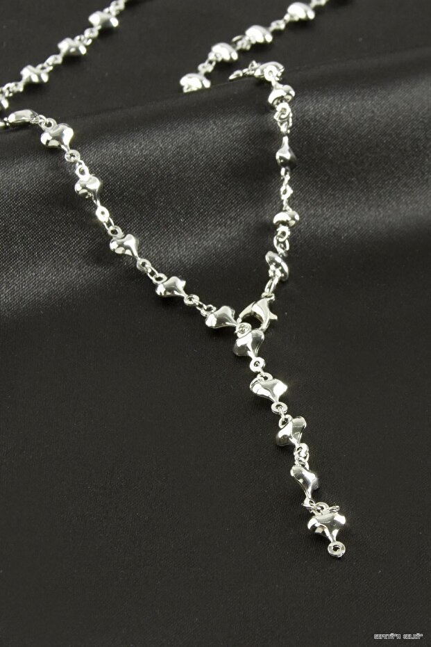 Spt-Gld Heart Metal Y Necklace (112427) Silver Color