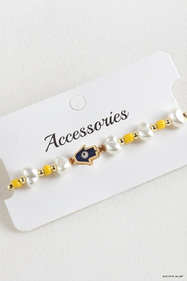 Spt-Gld Ftm Ana Eli Bead Pearl Macrame Thread (112310) Bracelet Yellow