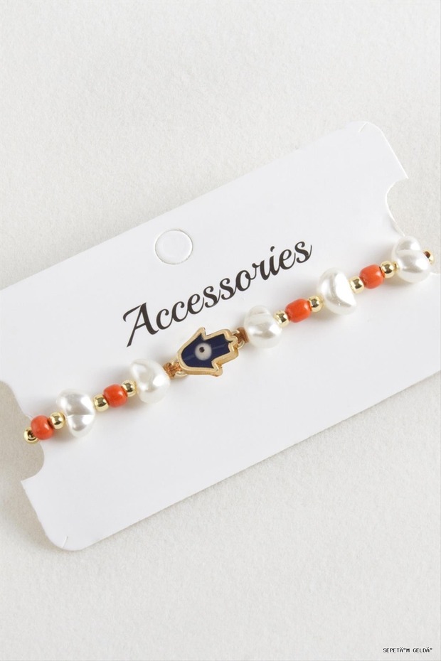 Spt-Gld Ftm Ana Eli Beaded Pearl Macrame Thread (112333) Bracelet Orange