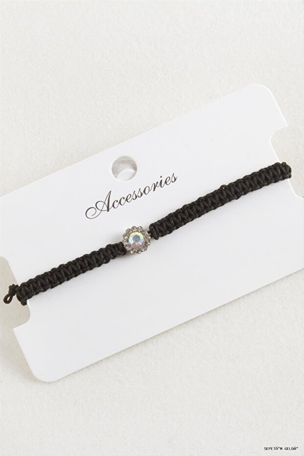 Spt-Gld Flower Stone Macrame Braided Bracelet (110945) Silver Color