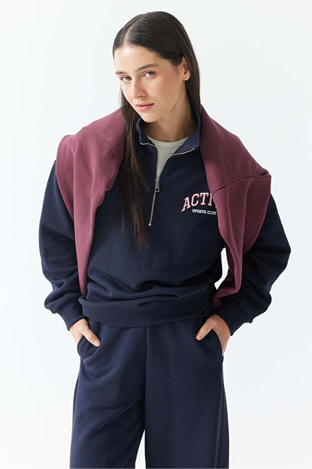Women's high collar half zip sweat top rk0301